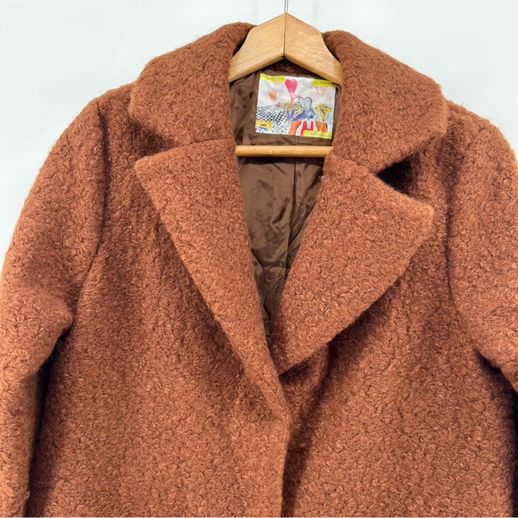 Women's Brown Teddy Coat Vtg Style Polyester Snap Front Pockets Sz Small Retro - Picture 2 of 12
